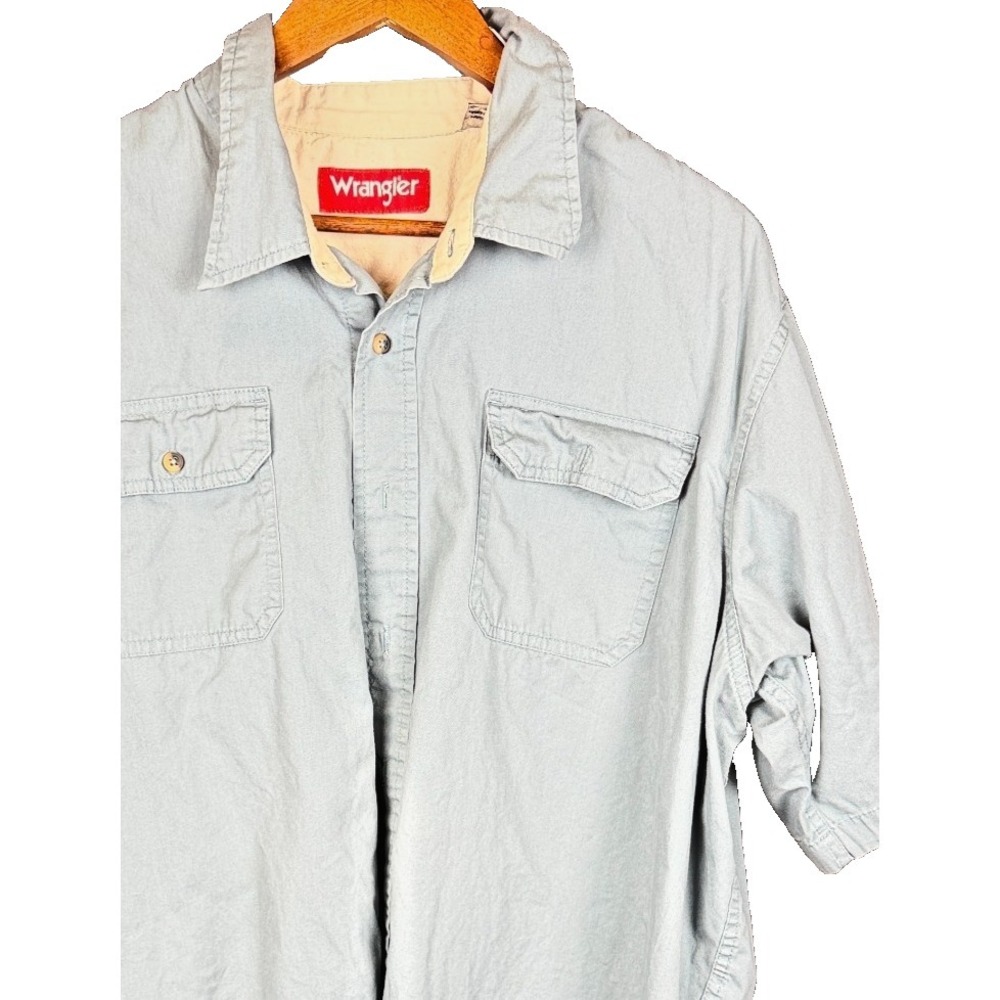 Wrangler Authentics Shirt XL Gray Solid Twill Button Up Workwear Short Sleeve